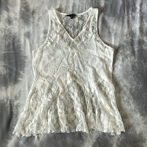 TCEC White V Neck Lace Tank Top